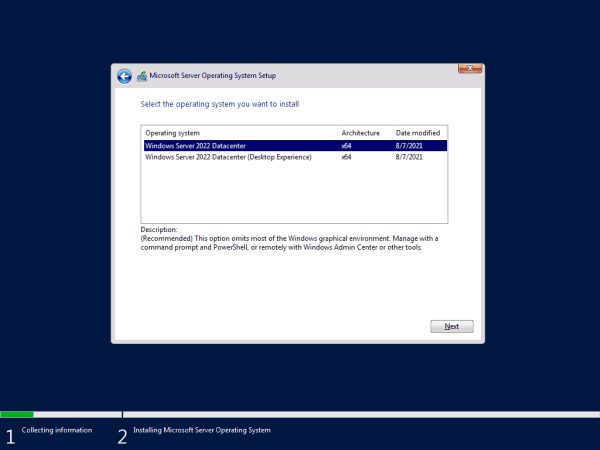 Server Core is the default installation option in the Windows Server 2022 softwarehubs