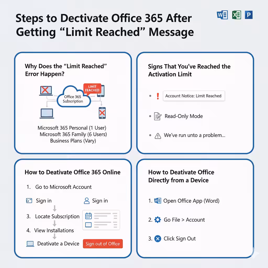 Steps to Deactivate Office 365 After Getting a “Limit Reached” Message