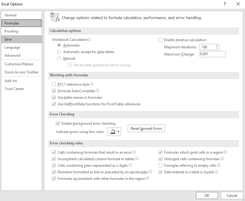 Excel Formula Update Issues