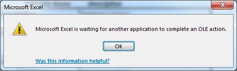 Resolving "Waiting for Another Application" Error in Excel Caused by OLE Action - 2024 8 OLE Action